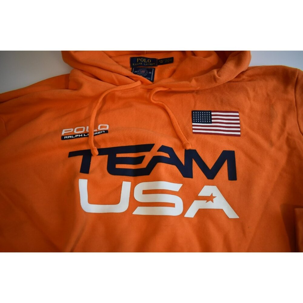 Polo Ralph Lauren Mens 2XL Orange United States Olympic Team Hoodie 2016 - Picture 3 of 10